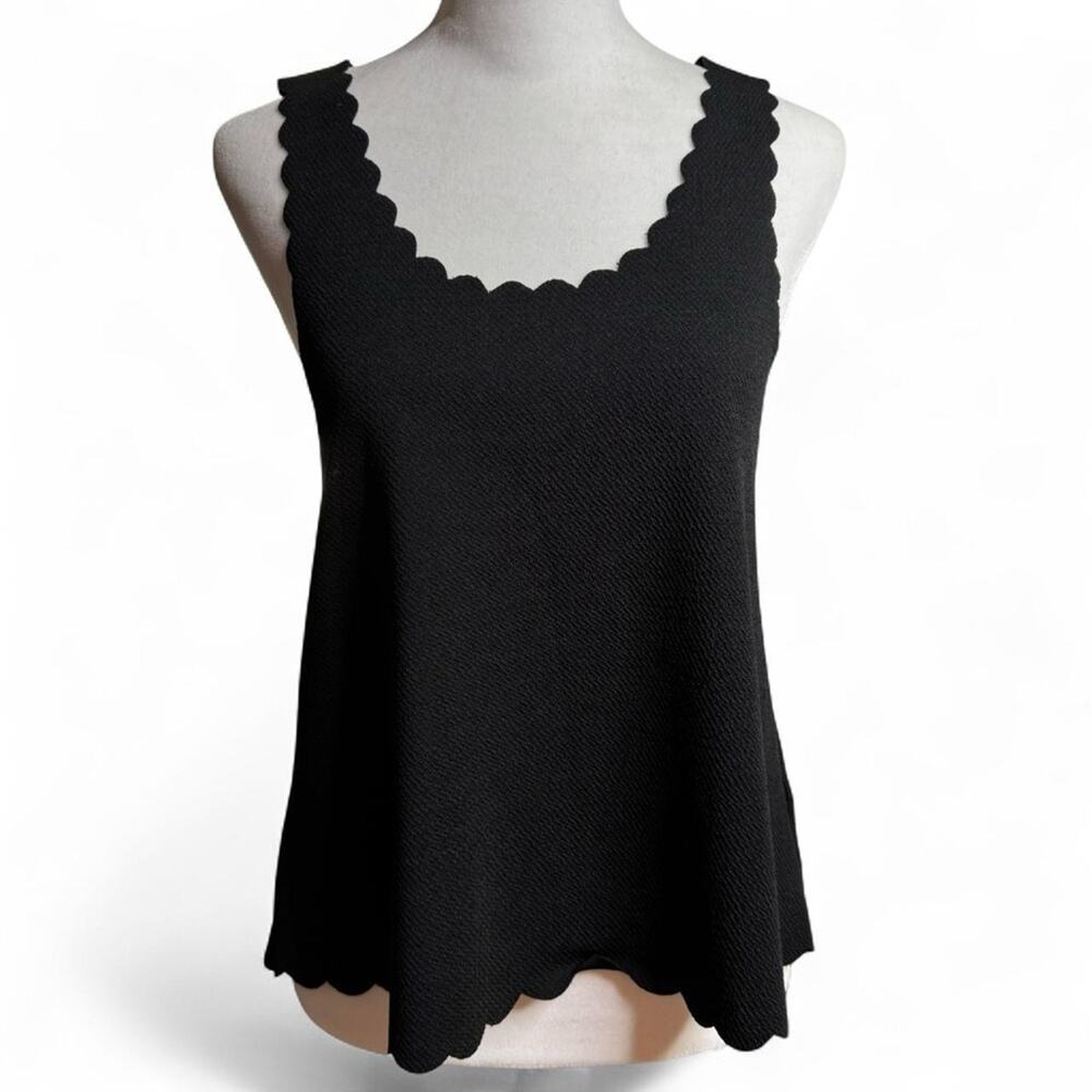 Francesca’s Blue Rain Scalloped Neckline Black Tank Top Small